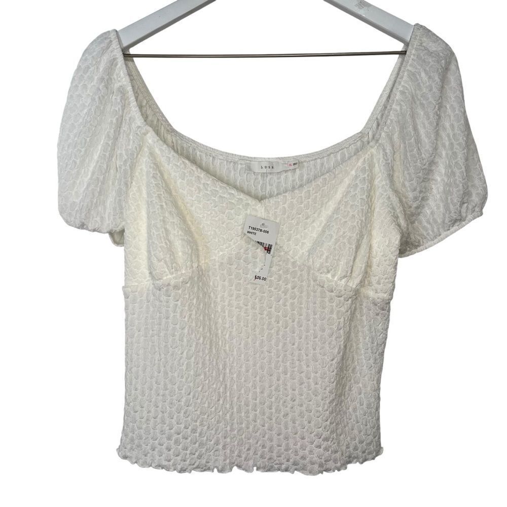 NWT Lush Cropped Sweetheart Top size XL White Puff Sleeve Coquette Romantic Y2K